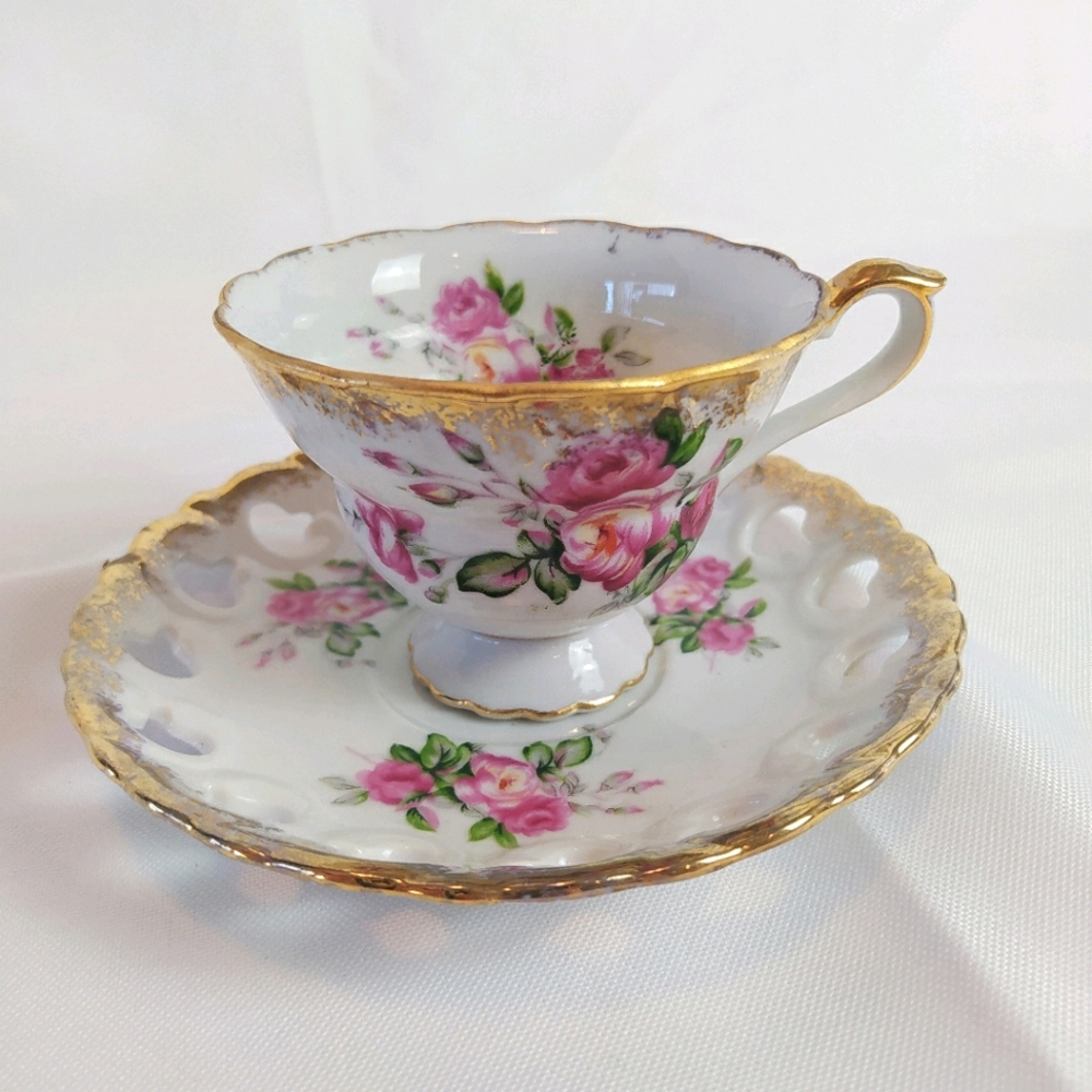 Vereco 1950s teacup and saucer roses